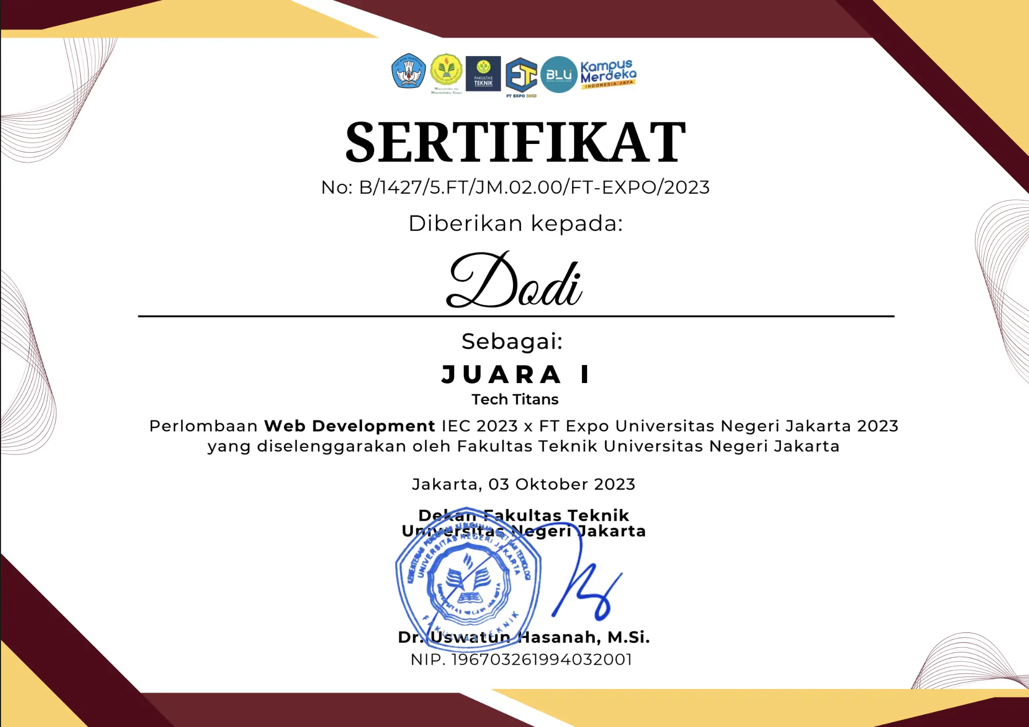 1st Winner - Web Development Competition