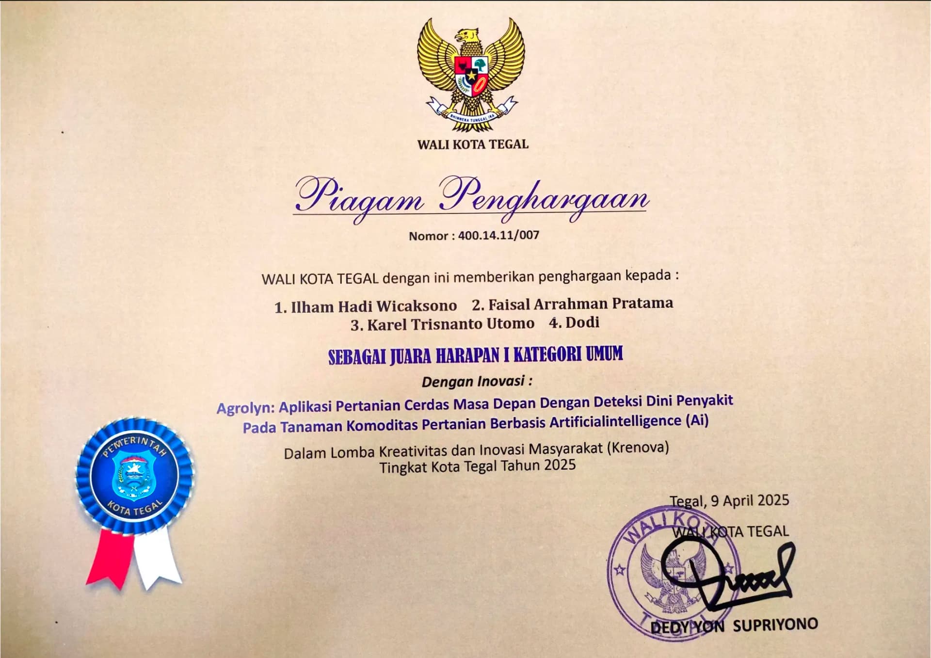 1st runner-up in the General Category